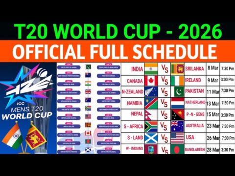 Here’s the official schedule & timetable for the ICC Men’s T20 World Cup 2026, co-hosted by India & Sri Lanka from 7 Feb to 8 Mar 2026 (all times in Indian Standard Time — IST) — updated from the confirmed ICC release: